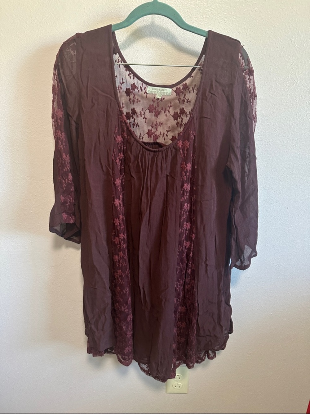 Cost Plus World Market Plum Lace-Panel Tunic Top